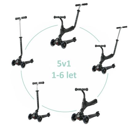 QPlay - Bērnu skrejritenis ar LED riteņiem 5 vienā SEMA PRO melns