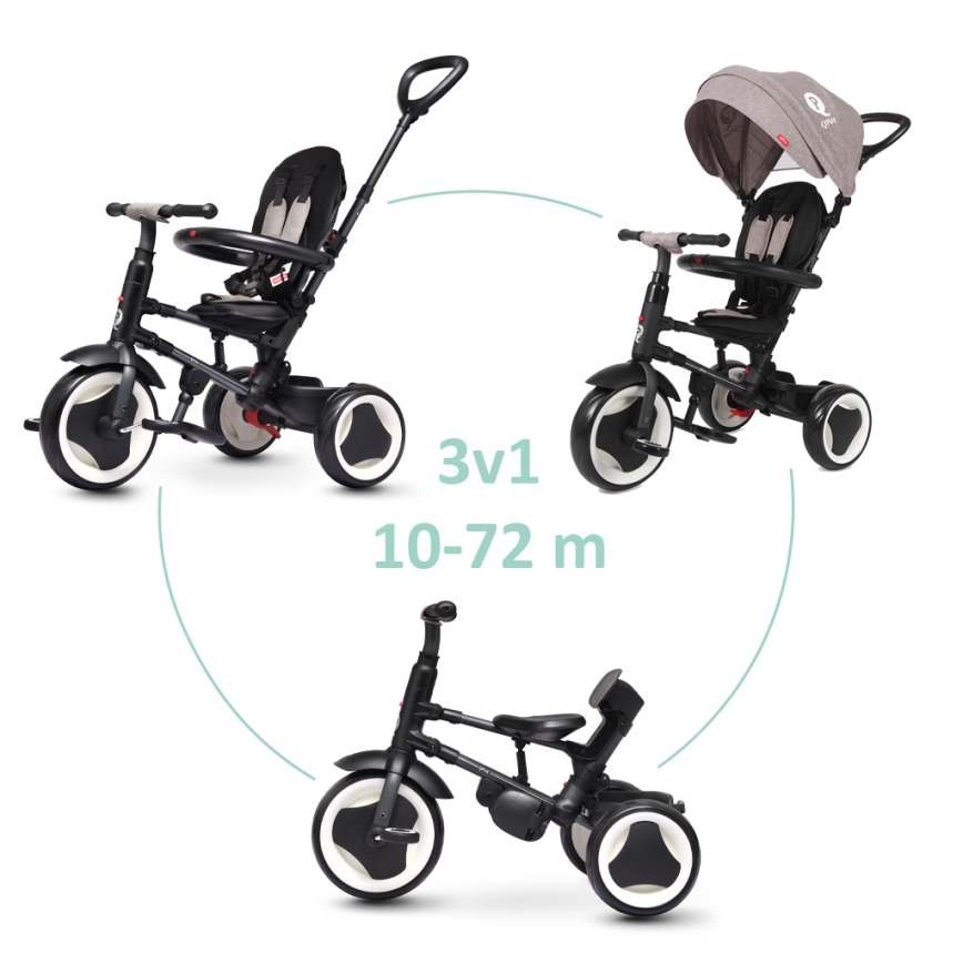 QPlay - Bērnu trīsritenis 3 vienā RITO EVO pelēks
