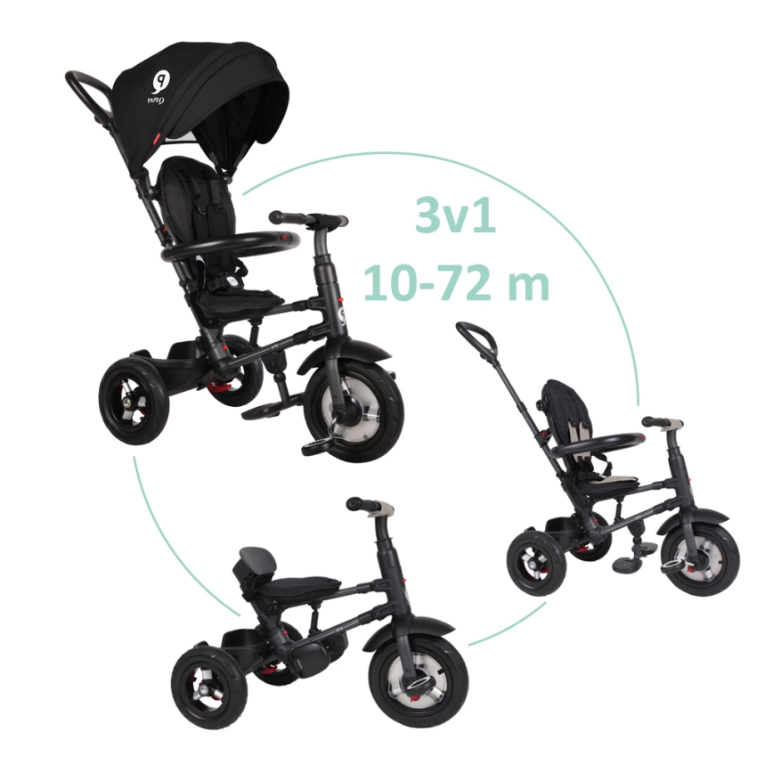 QPlay - Bērnu trīsritenis 3in1 RITO AIR melna