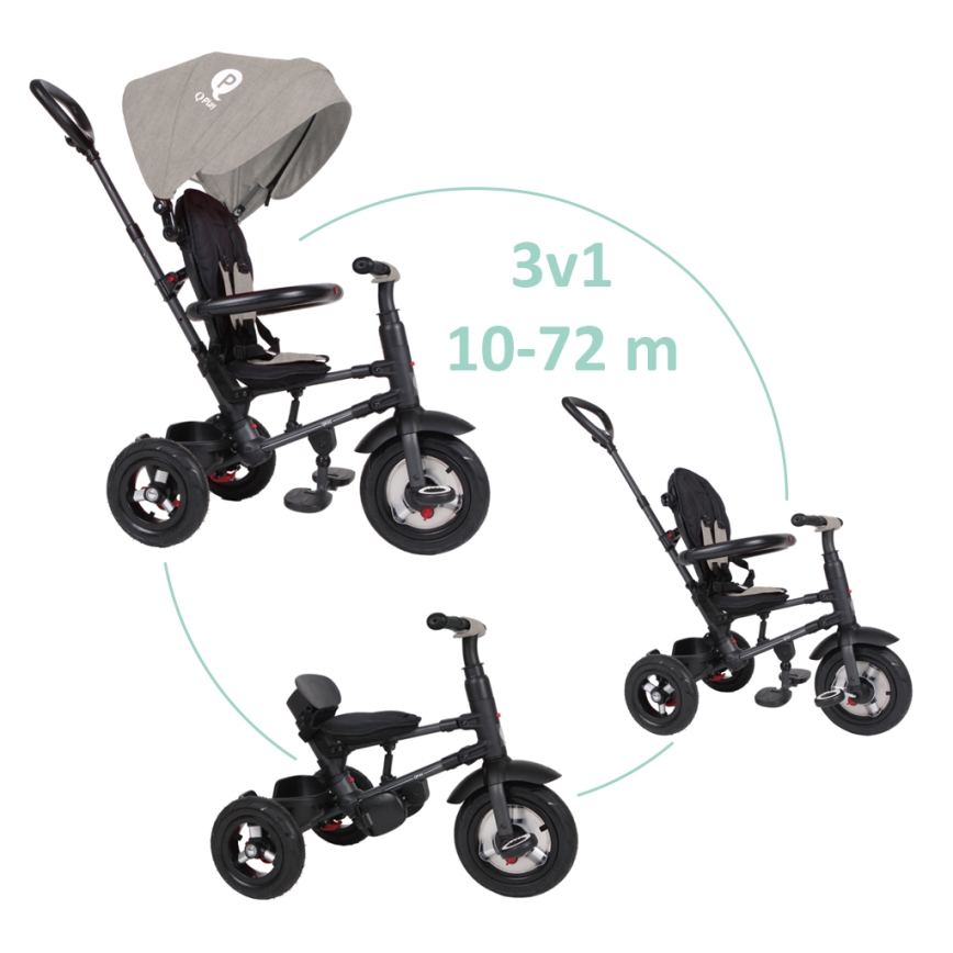 QPlay - Bērnu trīsritenis 3in1 RITO AIR pelēka