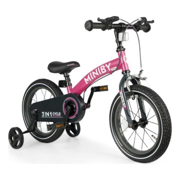 QPlay - Bērnu velosipēds 14" MINIBY 3in1 rozā