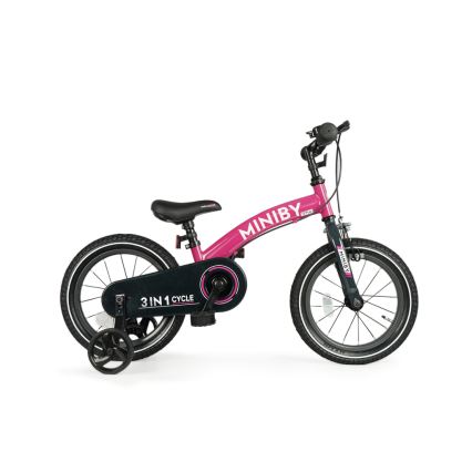 QPlay - Bērnu velosipēds 14" MINIBY 3in1 rozā
