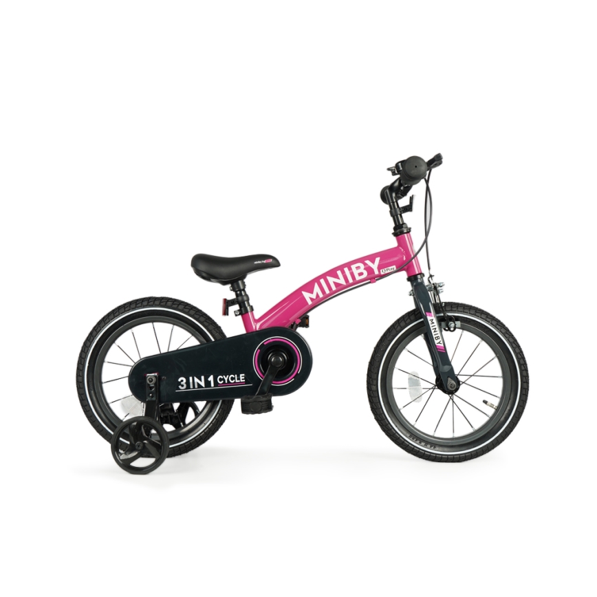 QPlay - Bērnu velosipēds 14" MINIBY 3in1 rozā