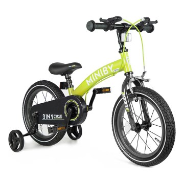 QPlay - Bērnu velosipēds 14" MINIBY 3in1 zaļa
