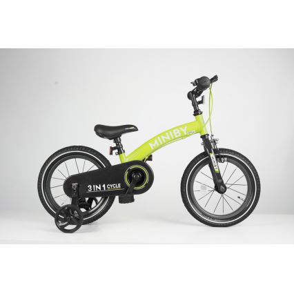 QPlay - Bērnu velosipēds 14" MINIBY 3in1 zaļa