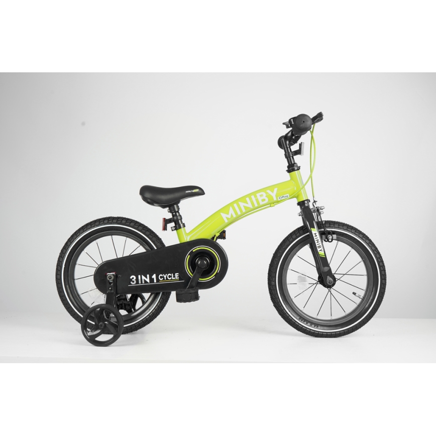 QPlay - Bērnu velosipēds 14" MINIBY 3in1 zaļa