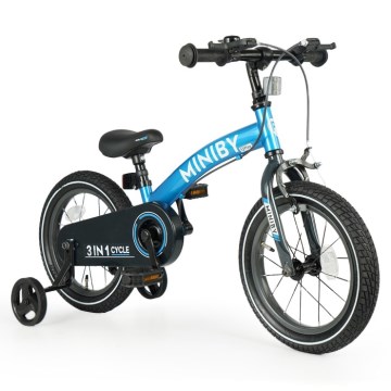 QPlay - Bērnu velosipēds 14" MINIBY 3in1 zila