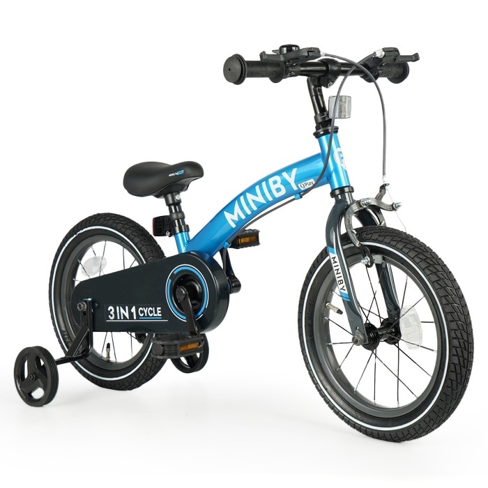 QPlay - Bērnu velosipēds 14 MINIBY 3in1 zila