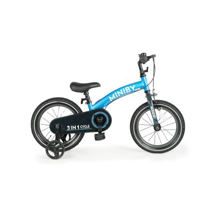 QPlay - Bērnu velosipēds 14 MINIBY 3in1 zils