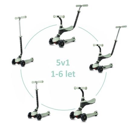 QPlay - SEMA PRO bērnu skrejritenis 5‑vienā ar LED riteņiem, zaļš