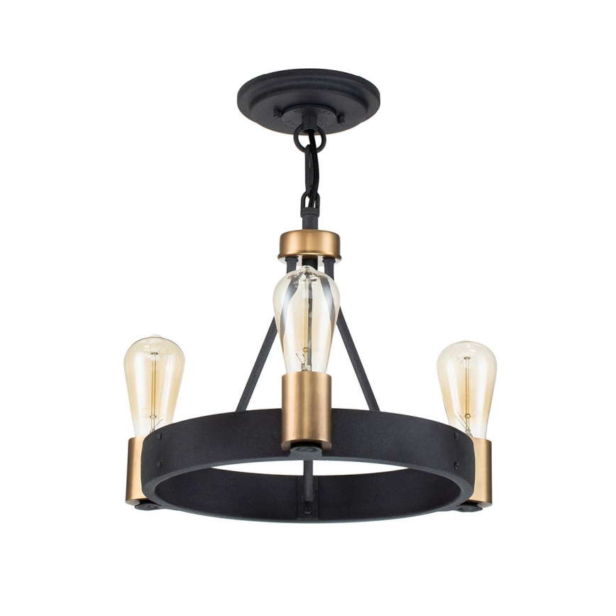 Quintiesse - Griestu lustrs uz stieņa SILAS 3xE27/60W/230V Ø 42,2 cm melns/zelts