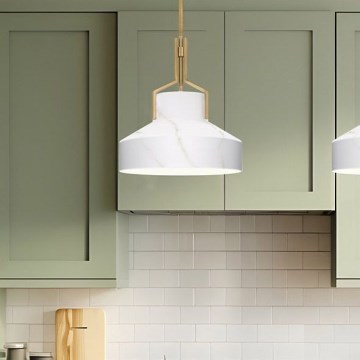 Quoizel - Lustra BRECKEN uz stieņa, 2x E27/60W/230V, zelta/marmora dekors