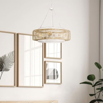 Quoizel - Lustra uz ķēdes WAYLON 4xE27/60W/230V Ø 50,4 cm brūna/balta