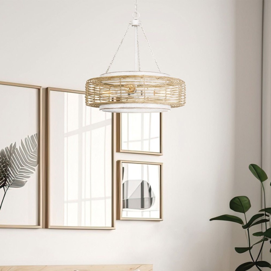 Quoizel - Lustra uz ķēdes WAYLON 4xE27/60W/230V Ø 50,4 cm brūna/balta