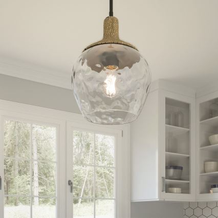 Quoizel - Lustra ar stieni ROYER 1xE27/60W/230V d. 30,2 cm caurspīdīga/melna/bēša