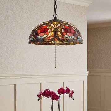 Quoizel - Tiffany stila pakaramā lustra ar ķēdi LARISSA 3xE27/60W/230V Ø 38,5 cm