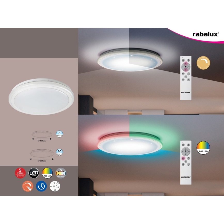 Rabalux - LED dimmējams griestu gaismeklis ar tālvadības pulti RGB LED/32W/230V Ø 40 cm