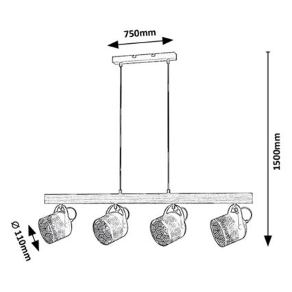 Rabalux  - Lustra ar auklu ROTEM 4xE14/40W/230V