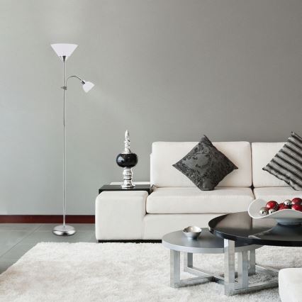 Rabalux - Grīdas lampa ACTION 1xE27/100W/230V + 1xE14/25W matēts hroms/balts