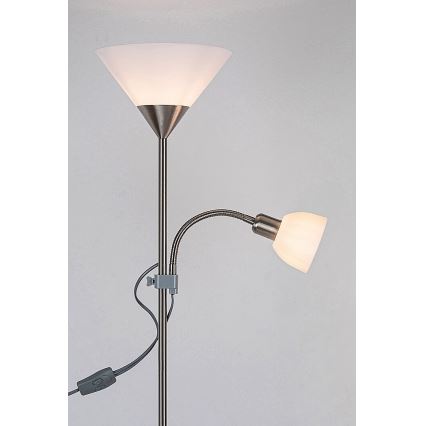 Rabalux - Grīdas lampa ACTION 1xE27/100W/230V + 1xE14/25W matēts hroms/balts