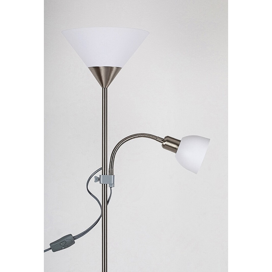 Rabalux - Grīdas lampa ACTION 1xE27/100W/230V + 1xE14/25W matēts hroms/balts