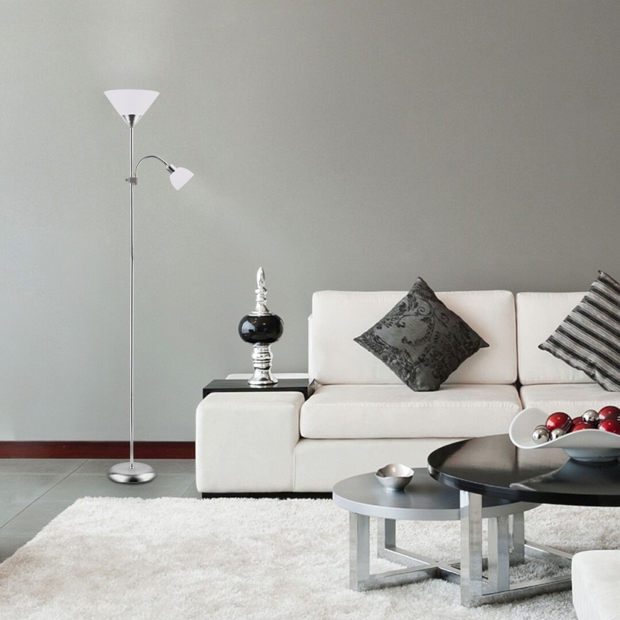 Rabalux - Grīdas stāvlampa 1xE27/100W+E14/25W matēts hroms/balta