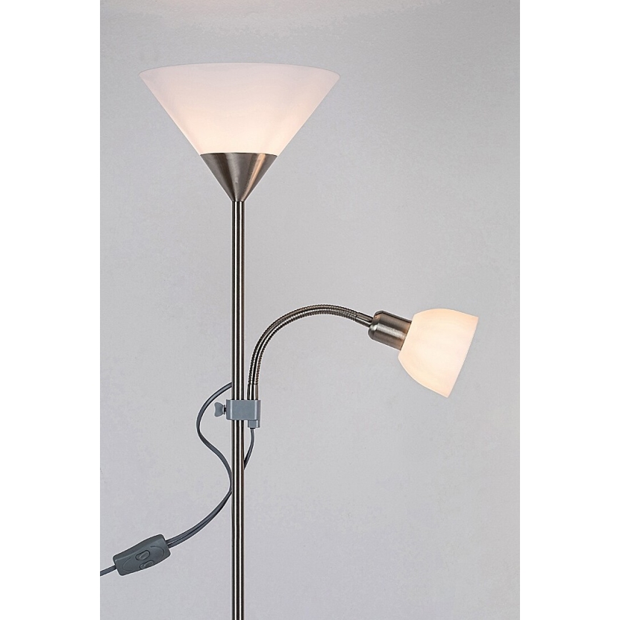 Rabalux - Grīdas stāvlampa 1xE27/100W+E14/25W matēts hroms/balta