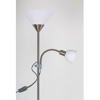 Rabalux - Grīdas stāvlampa 1xE27/100W+E14/25W matēts hroms/balta