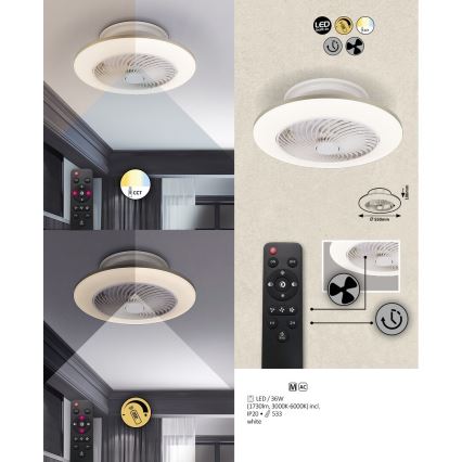 Rabalux - LED Aptumšojama griestu lampa ar ventilatoru DALFON LED/36W/230V 3000-6000K + tālvadības pults