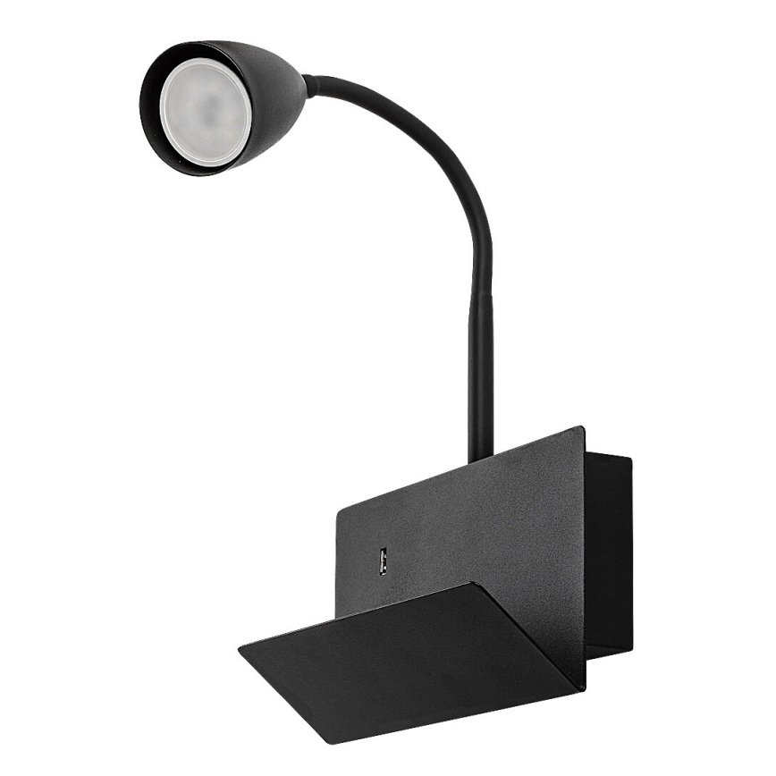 Rabalux - Sienas lampa ar plauktu un USB port 1xGU10/25W/230V melna