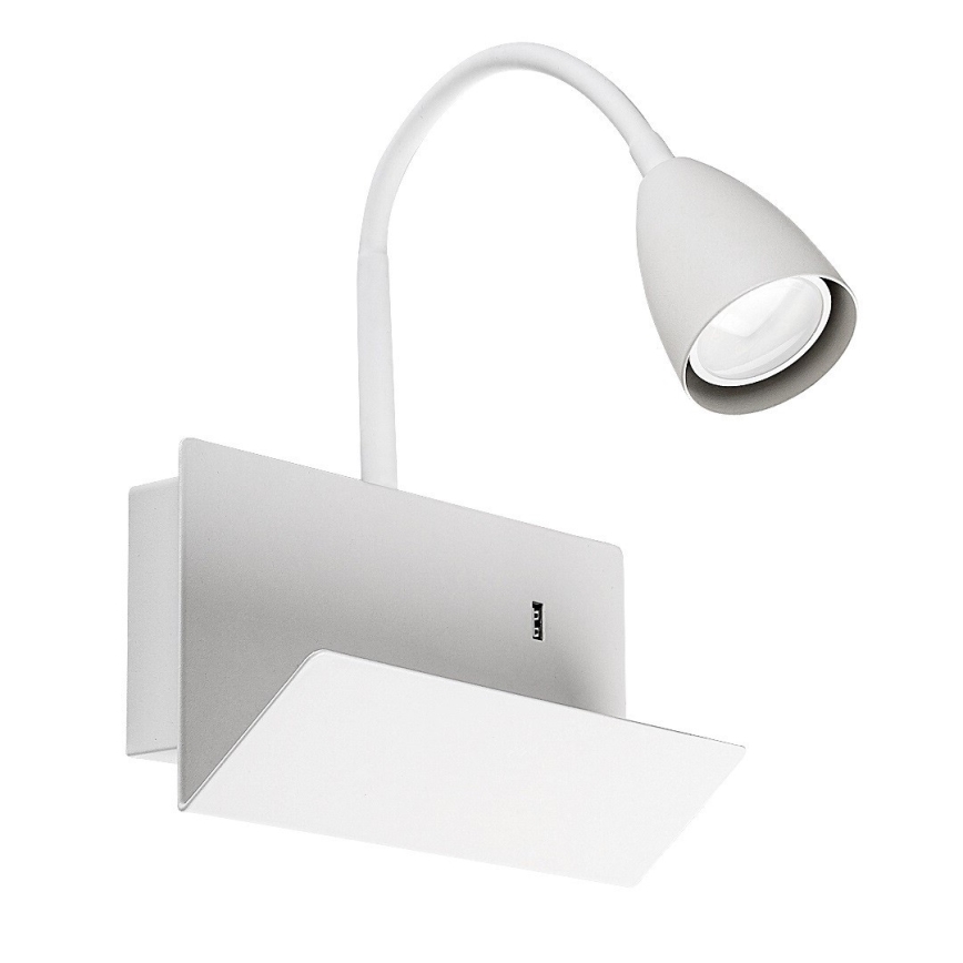 Rabalux - Sienas lampa ar plauktu un USB port 1xGU10/25W/230V balta