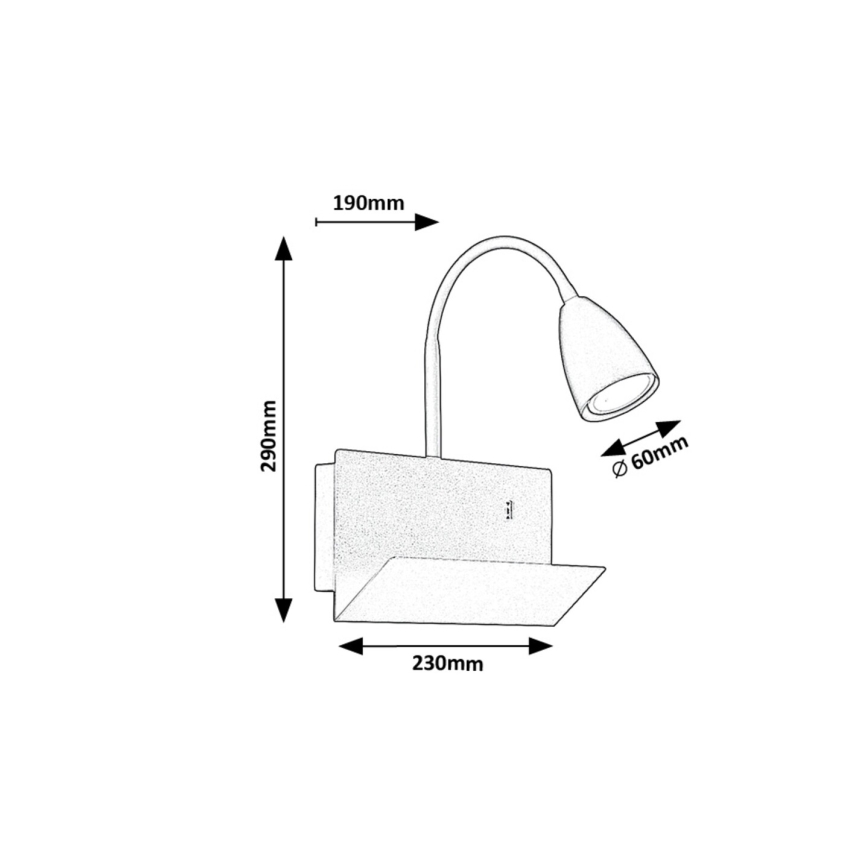 Rabalux - Sienas lampa ar plauktu un USB port 1xGU10/25W/230V balta
