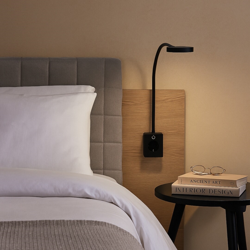 Rabalux - LED regulējamā sienas lampa LED/4W/230V ar USB portu kontaktligzdai 3000/4000/6000K melna