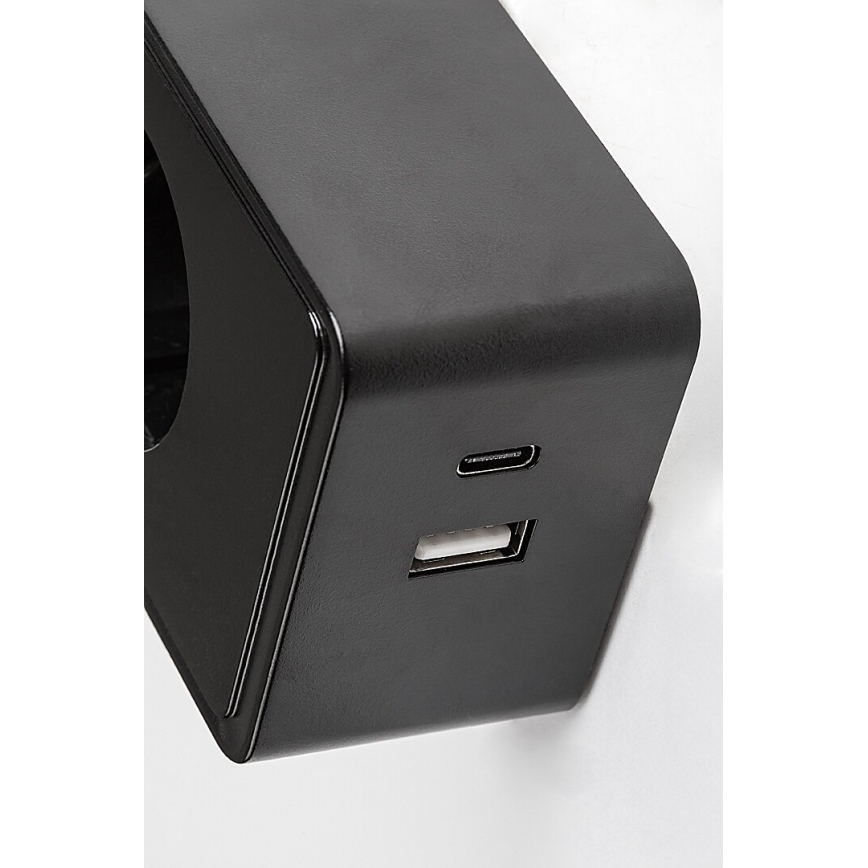 Rabalux - LED regulējamā sienas lampa LED/4W/230V ar USB portu kontaktligzdai 3000/4000/6000K melna