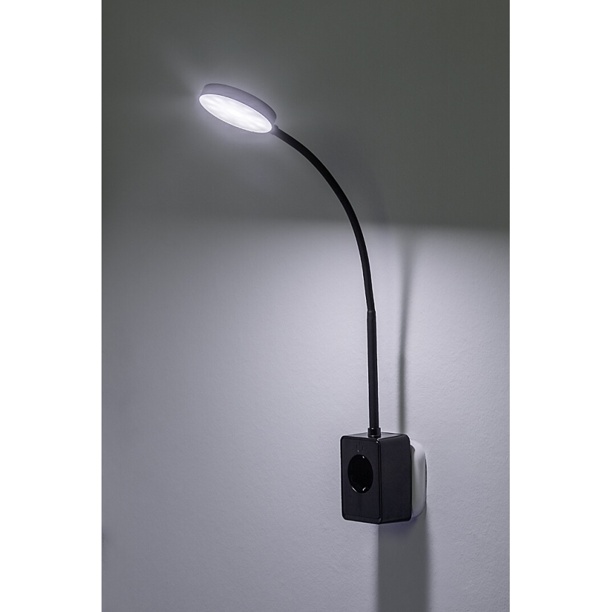 Rabalux - LED sienas lampa ar regulējamu spilgtumu LED/4W/230V ar USB portu kontaktligzdai 3000/4000/6000K melna