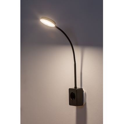 Rabalux - LED sienas lampa ar regulējamu spilgtumu LED/4W/230V ar USB portu kontaktligzdai 3000/4000/6000K melna