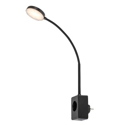 Rabalux - LED sienas lampa ar regulējamu spilgtumu LED/4W/230V ar USB portu kontaktligzdai 3000/4000/6000K melna