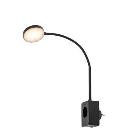 Rabalux - LED sienas lampa ar regulējamu spilgtumu LED/4W/230V ar USB portu kontaktligzdai 3000/4000/6000K melna
