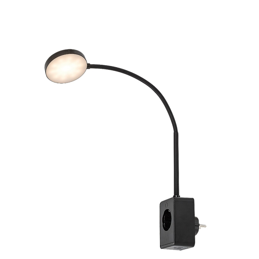 Rabalux - LED sienas lampa ar regulējamu spilgtumu LED/4W/230V ar USB portu kontaktligzdai 3000/4000/6000K melna