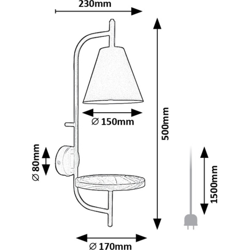 Rabalux - Sienas lampa ar plauktu 1xE27/15W/230V dižskābardis