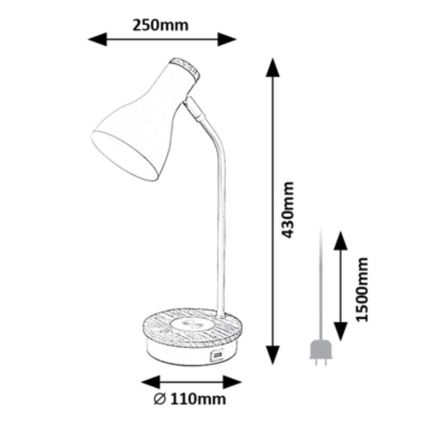 Rabalux - Aptumšojama skārienvadāma galda lampa ar ar bezvadu uzlādi 1xE14/25W/230V gumijkoks