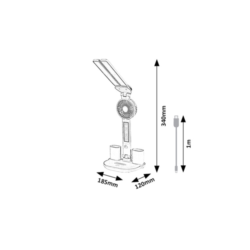Rabalux - Regulējama LED galda lampa ar ventilatoru LED/7W/5V 3000/4000/6500K