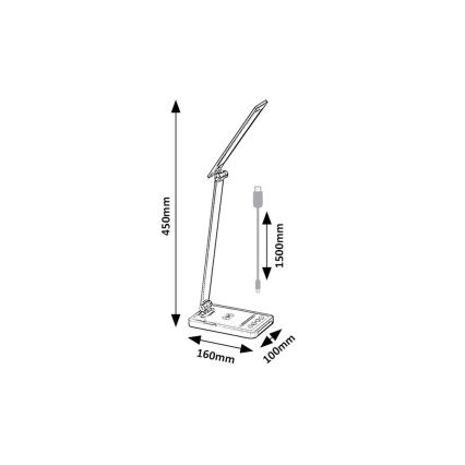 Rabalux 74213 - LED Aptumšojama flexible galda lampa ar bezvadu lādētāju QI un USB LED/5W/5V 3000-6500K