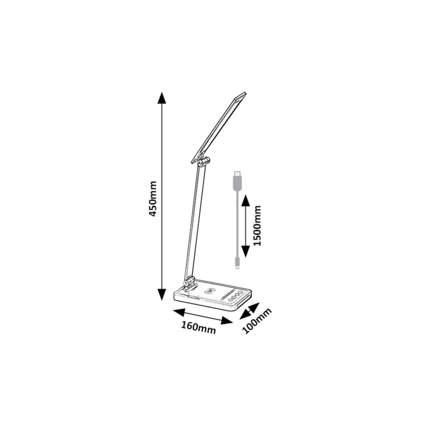 Rabalux 74213 - LED Aptumšojama flexible galda lampa ar bezvadu lādētāju QI un USB LED/5W/5V 3000-6500K