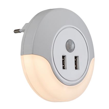 Rabalux - LED Kontaktligzdas nakts lampa ar sensoru 2xUSB LED/13,9W/230V 3000K