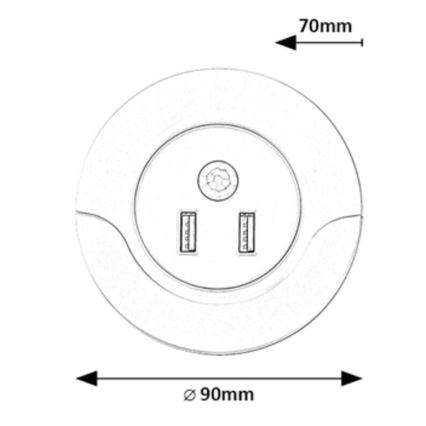 Rabalux - LED Kontaktligzdas nakts lampa ar sensoru 2xUSB LED/13,9W/230V 3000K