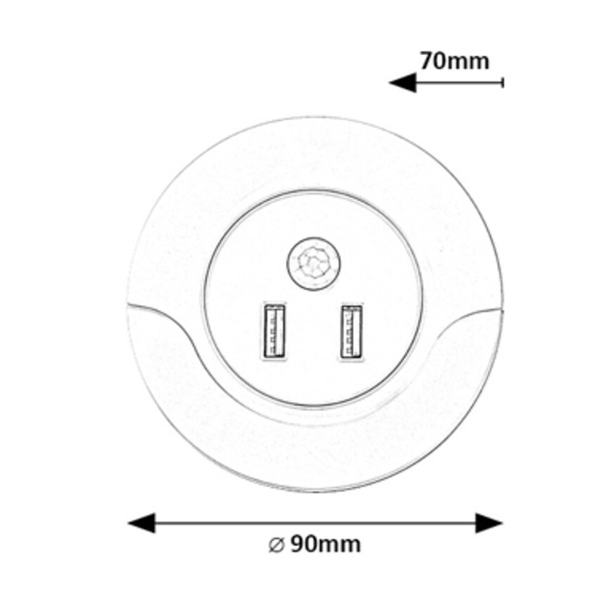 Rabalux - LED Kontaktligzdas nakts lampa ar sensoru 2xUSB LED/13,9W/230V 3000K