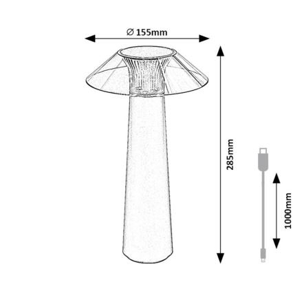 Rabalux - LED Aptumšojama skārienvadāma uzlādējama galda lampa LED/5W/5V IP44 melna