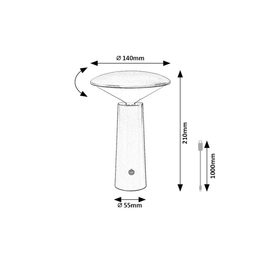 Rabalux - LED Aptumšojama uzlādējama skārienvadāma galda lampa POLPERRO LED/3W/3,7V 1200mAh melna