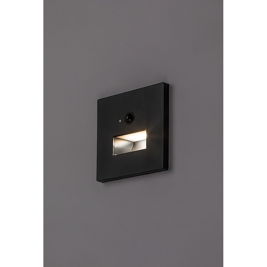 Rabalux - LED kāpņu gaismeklis ar kustības un krēslas sensoru LED/1W/230V 3000/4500/6500K melns